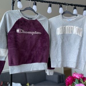 2 Cozy Champion Sweatshirts - Grey (Reverse Weave)/ Purple And  Gray - Size XS